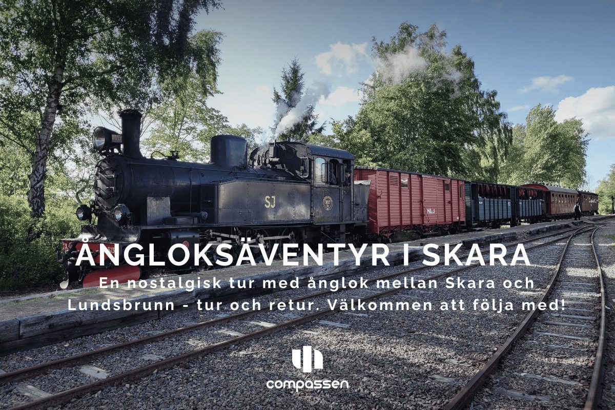 Ånglok med passagerarvagnar på Skara station inför en tur till Lundsbrunn.