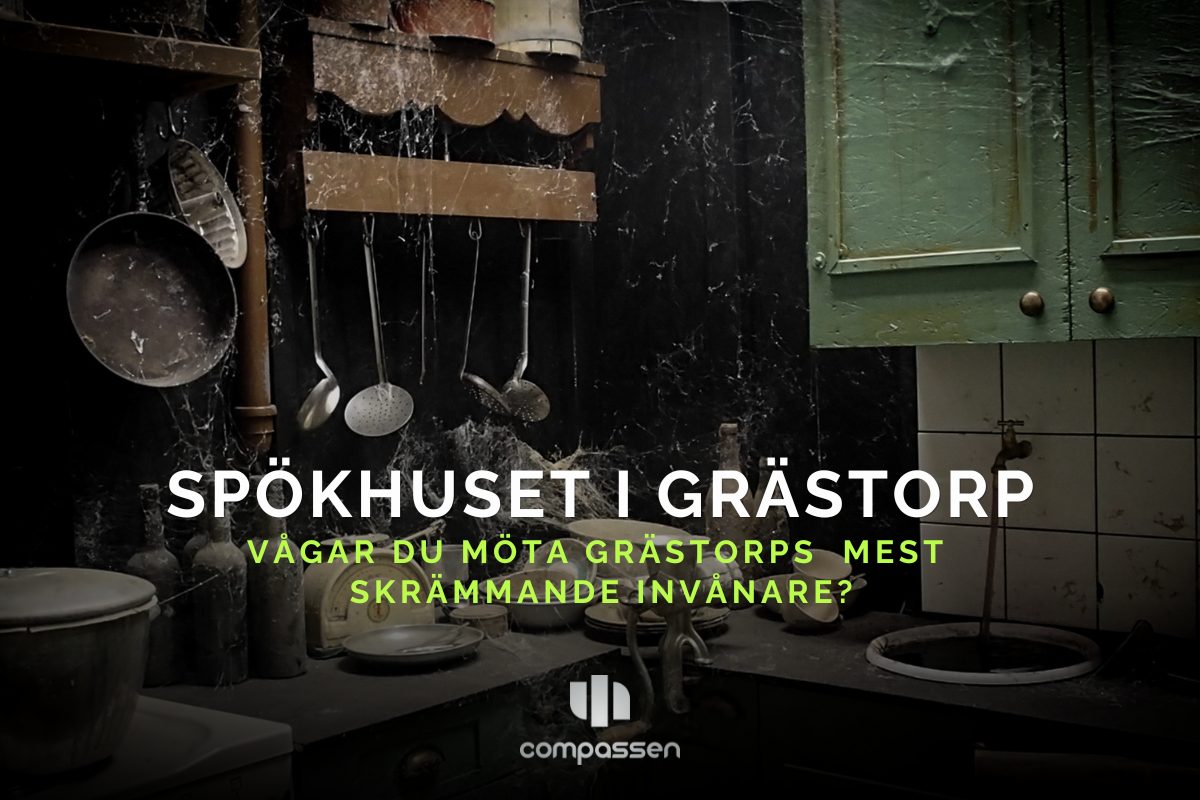 Mörkt och spöklikt gammalt kök med spindelväv – Spökhuset i Grästorp.